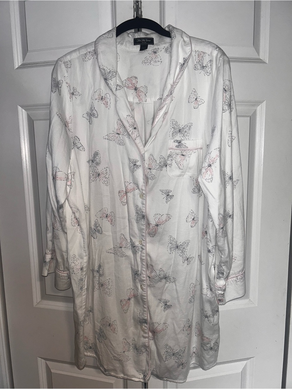 Saks Fifth Avenue White Satin Butterfly-Print Sleep Shirt